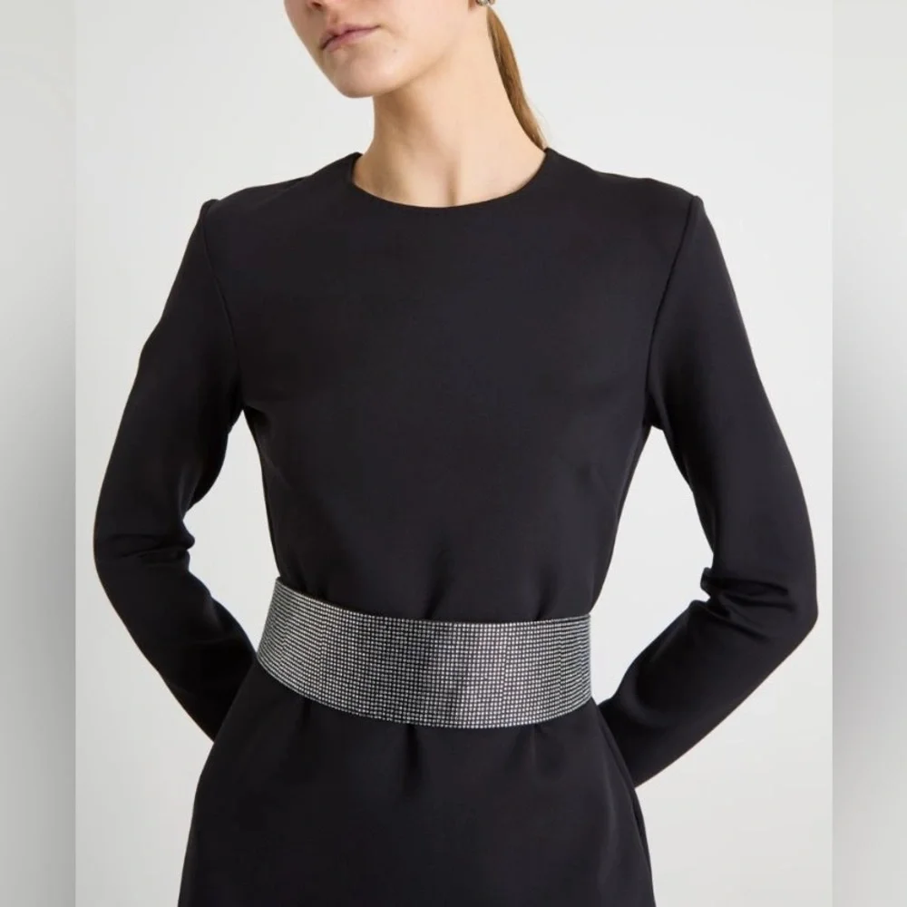 NWOT Max&Co by Max Mara Label-cut Diamanté Satin Belt Size: OS Black/Silver